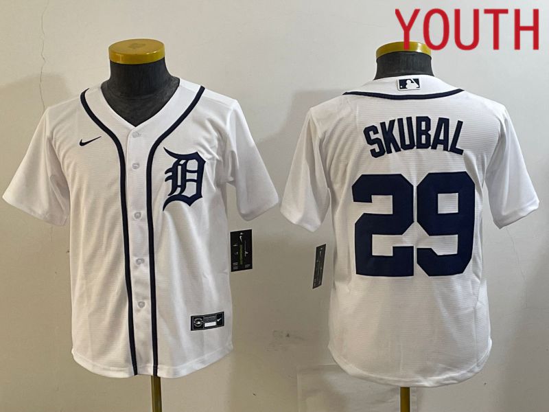 Youth Detroit Tigers #29 Skubal White Game 2024 Nike MLB Jersey style 1